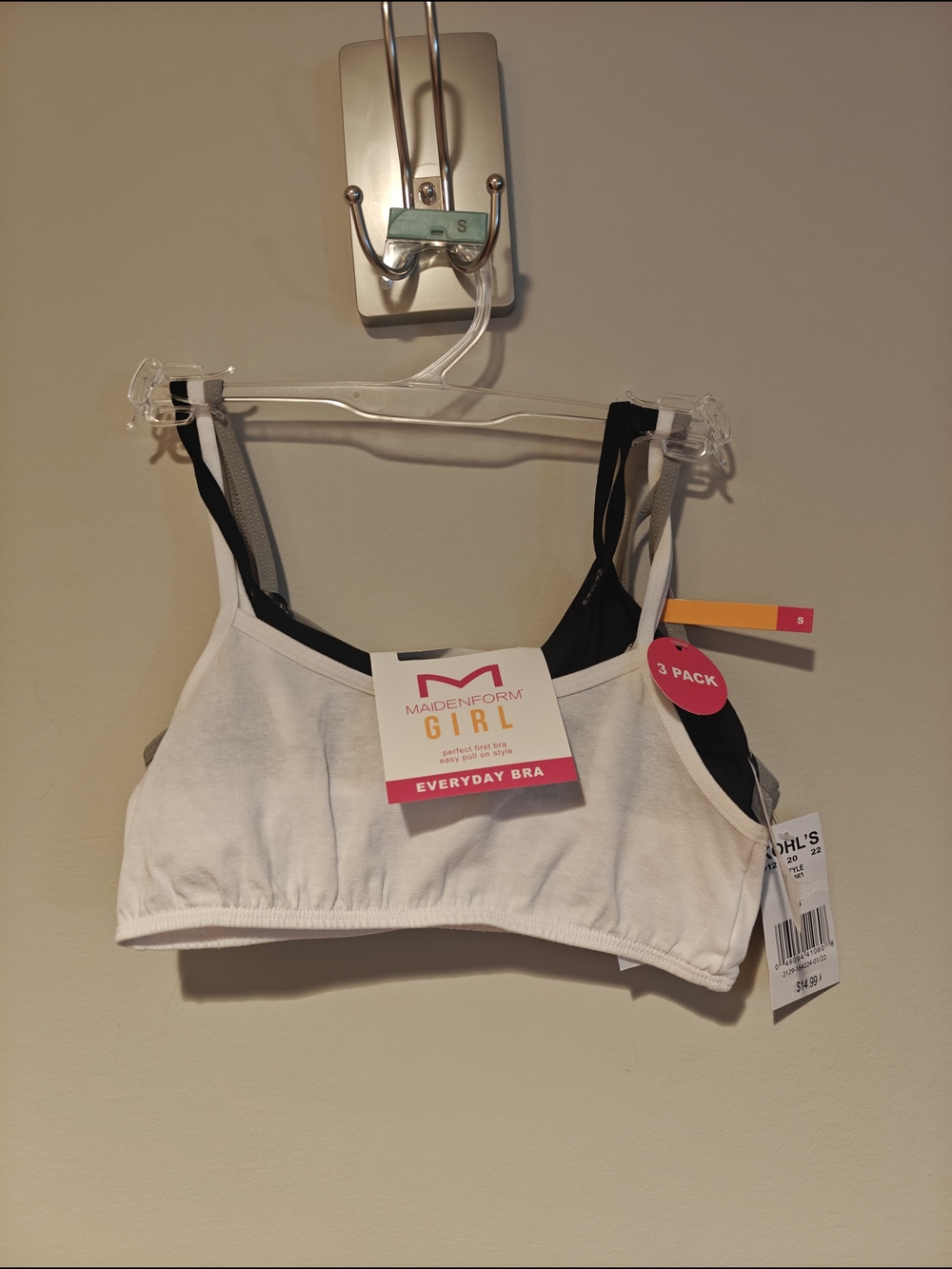 Maidenform Girl 3 Pack Everyday Bralettes - White, Black, and Gray